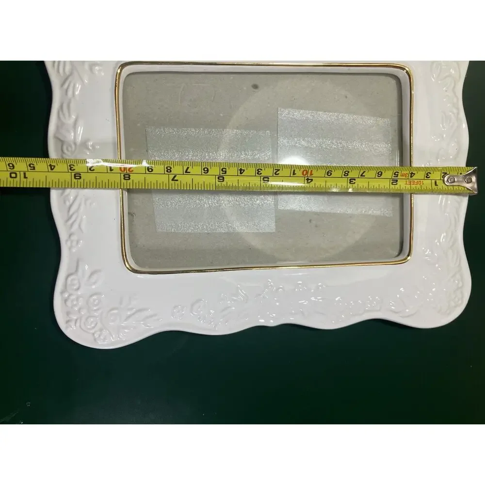 Vintage Frame Ceramic Ornate Floral Photo Frame 4x6 Landscape Easel Back White